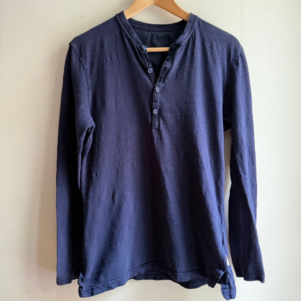 Orlebar Brown Harrison Henley Long Sleeve Navy Blue Small DISTRESSED